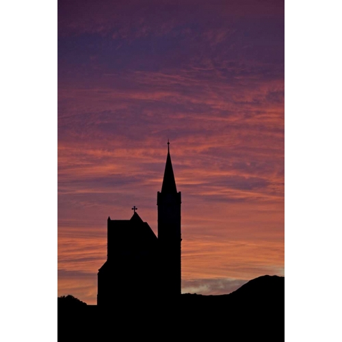 Namibia, Luderitz Church silhouetted by sunrise